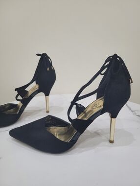Y2K Black & Gold Velvet Fashion High Heel Size: 8 US